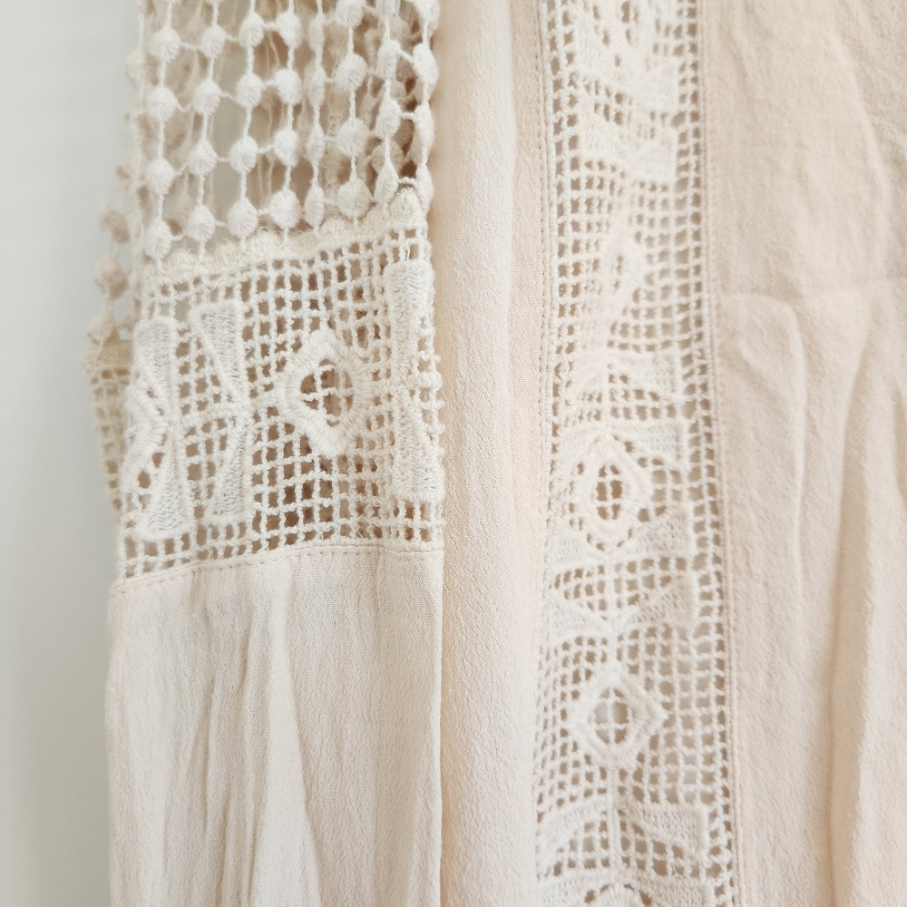 ASTR The Label Boho Crochet Sleeve Dress Ivory Cream Size Large - Picture 3 of 5